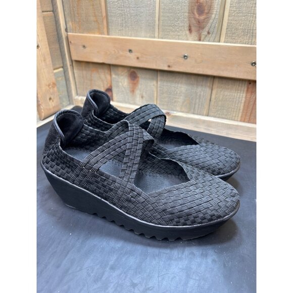 Bernie Mev US 9 Womens Black Woven Elastic Platform Wedge Shoes Size 40 - Picture 1 of 8